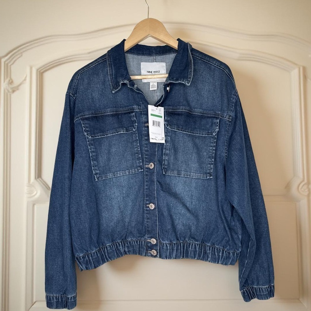 Nine West NEW Denim Bomber Style,Jacket,blazer,SZ Large exaggerated pockets